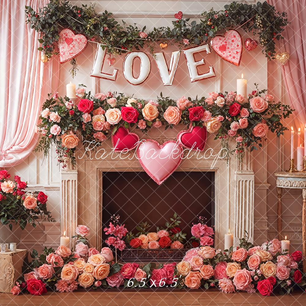 Kate Saint Valentin Cheminée Fleurs Cœurs Toile de fond conçue par Emetselch