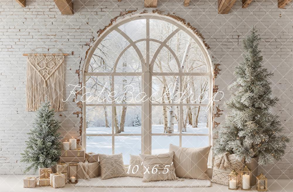 Kate Hiver Bohème Noël Fenêtre Neige Toile de fond en Laine conçue par Emetselch