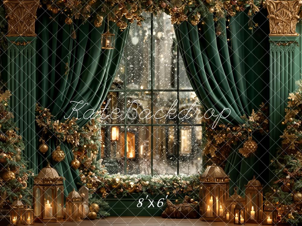 Kate Noël Fenêtre Sapins Bougies Toile de fond en Laine conçue par Emetselch - Kate Backdrop FR