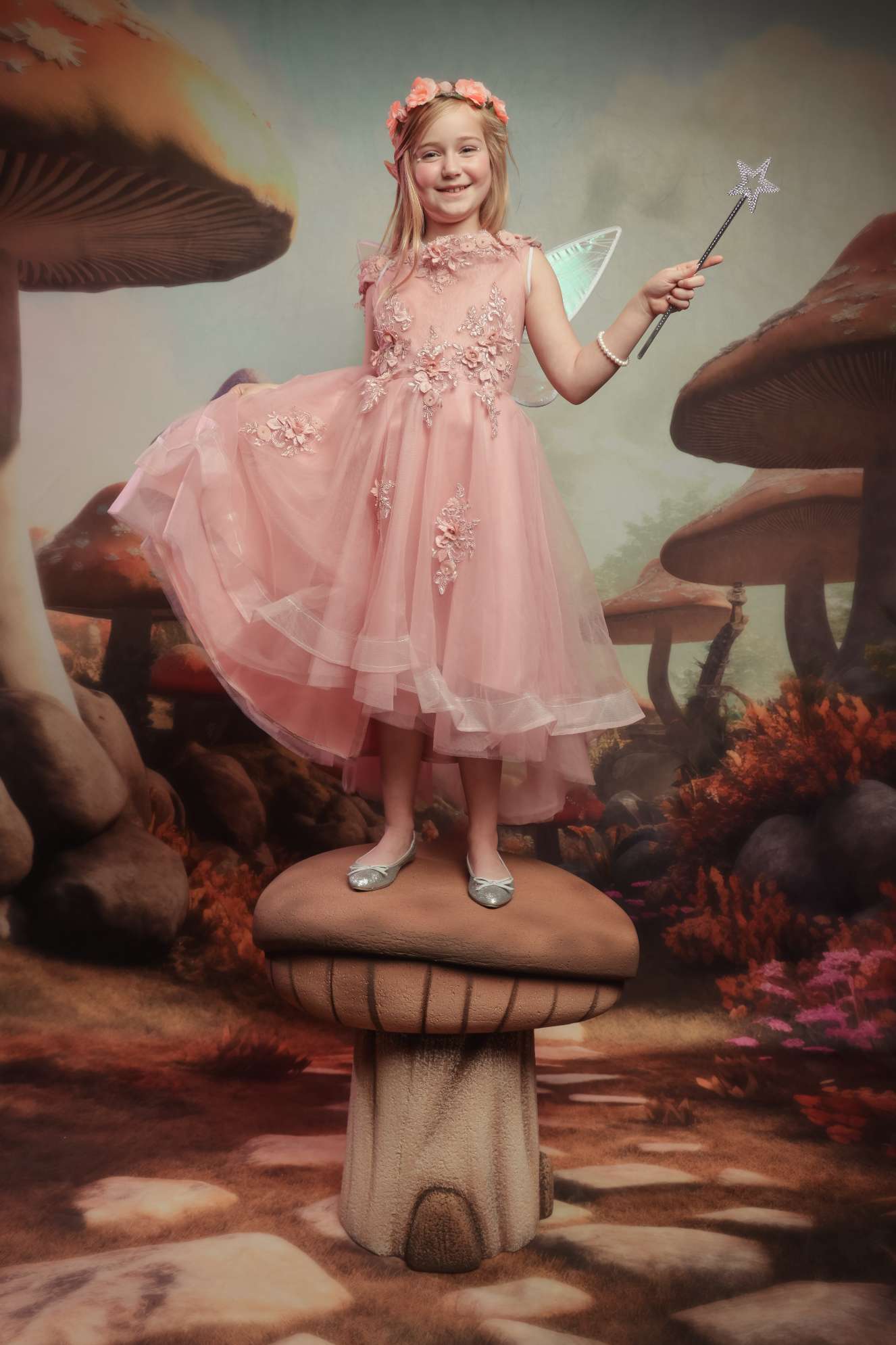 Kate Sweep Mur-à-Sol Champignons géants Chemin Toile de fond conçue par Lidia Redekopp - Kate Backdrop FR