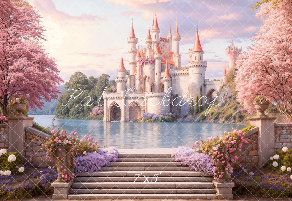 Kate Château Escaliers Fleurs Printemps Toile de fond conçue par Emetselch - Kate Backdrop FR