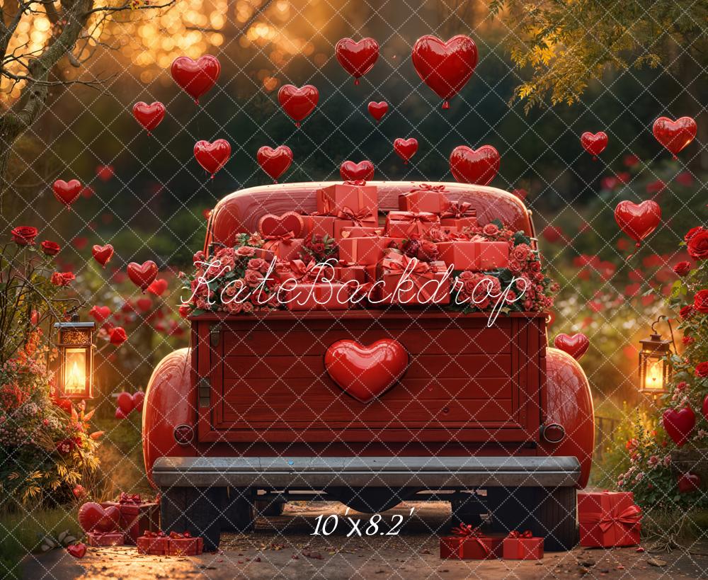 Kate Saint Valentin Voiture Cœurs Rouge Toile de fond en Laine conçue par Emetselch - Kate Backdrop FR
