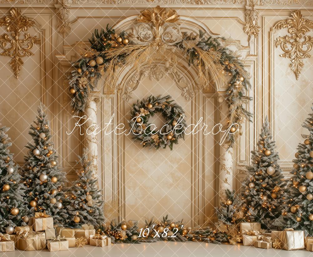 Kate Noël Sapins Cadeaux Doré Toile de fond conçue par Patty Roberts - Kate Backdrop FR