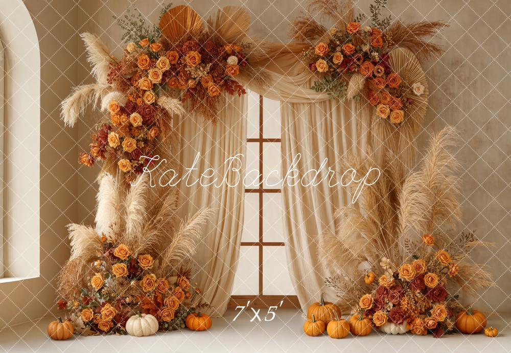 Kate Automne Fleurs Pampas Citrouilles Toile de fond conçue par Emetselch - Kate Backdrop FR