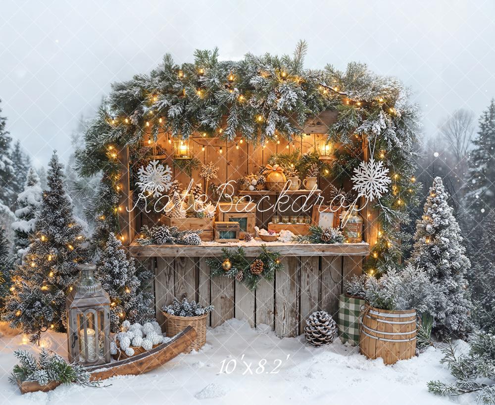 Kate Hiver Marché Neige Sapins Lumière Toile de fond conçue par Emetselch