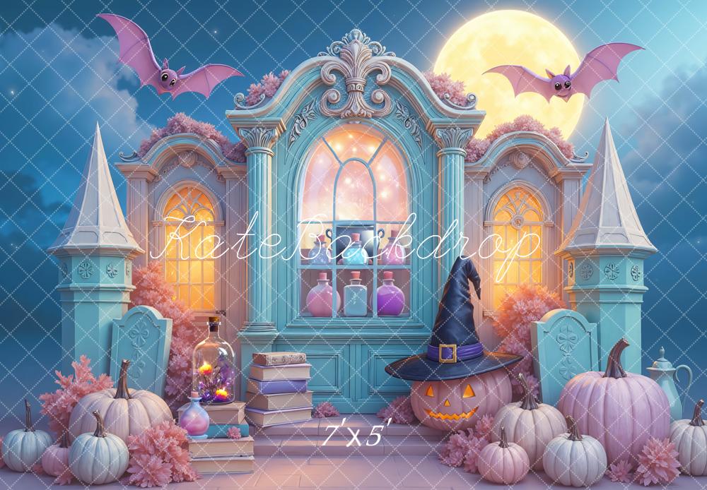 Kate Halloween Château Citrouilles Lune Toile de fond conçue par Mini MakeBelieve