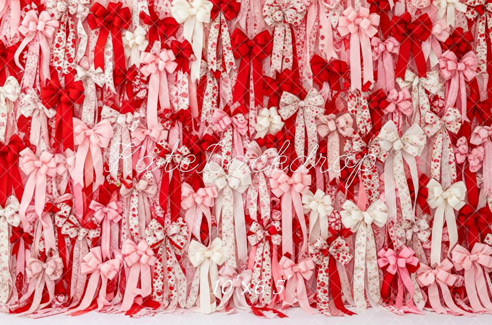 Kate La Saint Valentin Rubans Nœuds Roses Rouges Toile de fond conçue par Patty Roberts - Kate Backdrop FR
