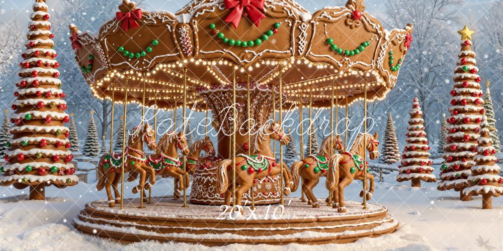 Kate Noël Carrousel Pain d’épice Neige Toile de fond conçue par Emetselch - Kate Backdrop FR