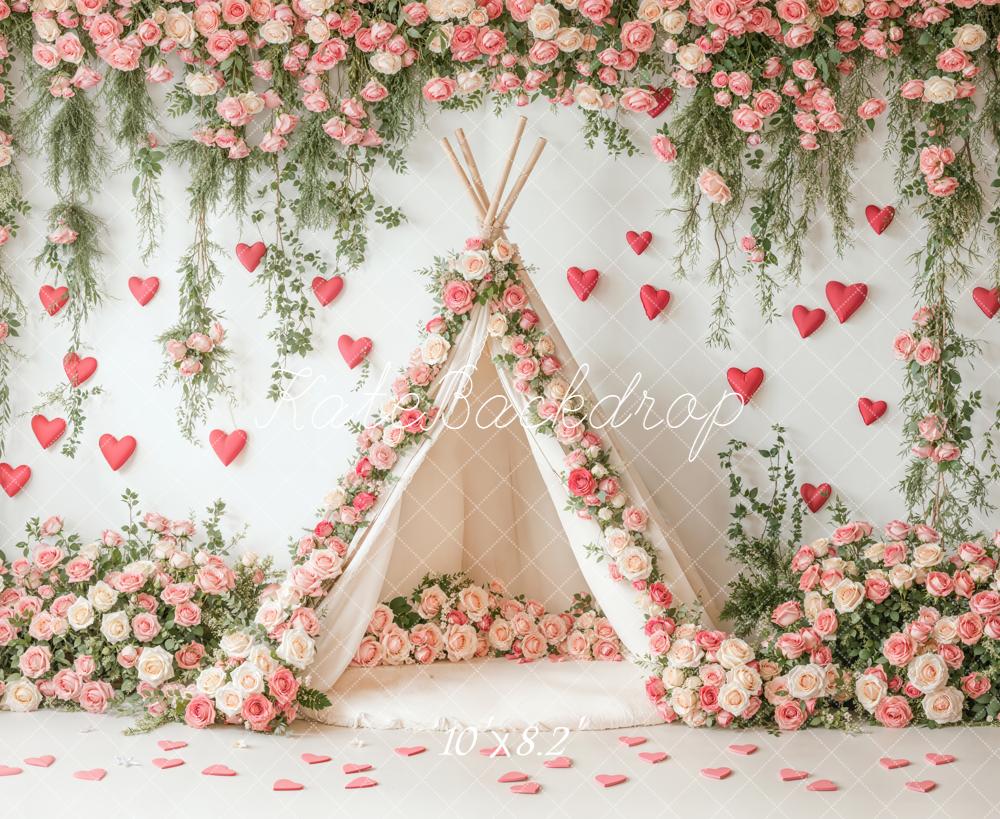 Kate Saint Valentin Tente Fleurs Cœurs Toile de fond conçue par Emetselch