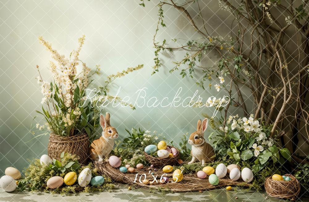 Kate Pâques Lapins Œufs Branches Toile de fond en Laine conçue par Emetselch