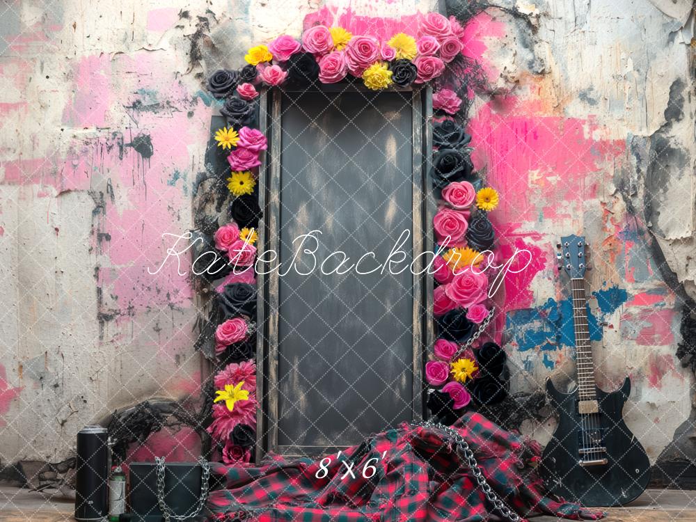 Kate Graffiti Cadre Fleurs Guitare Toile de fond conçue par Mini MakeBelieve - Kate Backdrop FR