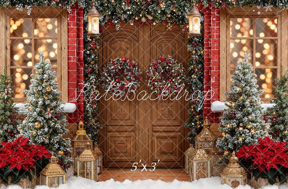 Kate Noël Porte Sapins Lumières Neige Toile de fond conçue par Emetselch - Kate Backdrop FR