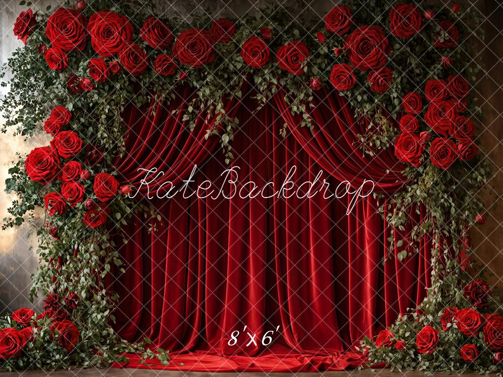 Kate Saint Valentin Rouge Rideau Roses Toile de fond conçue par Emetselch