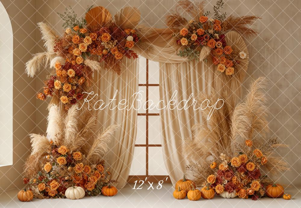 Kate Automne Boho Fleurs Citrouilles Toile de fond en Laine conçue par Emetselch - Kate Backdrop FR