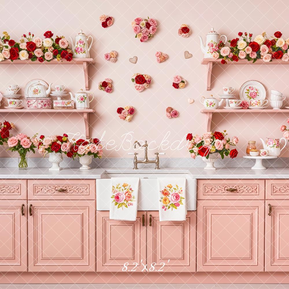Kate Saint Valentin Cuisine Rose Fleurs Toile de fond conçue par Patty Roberts