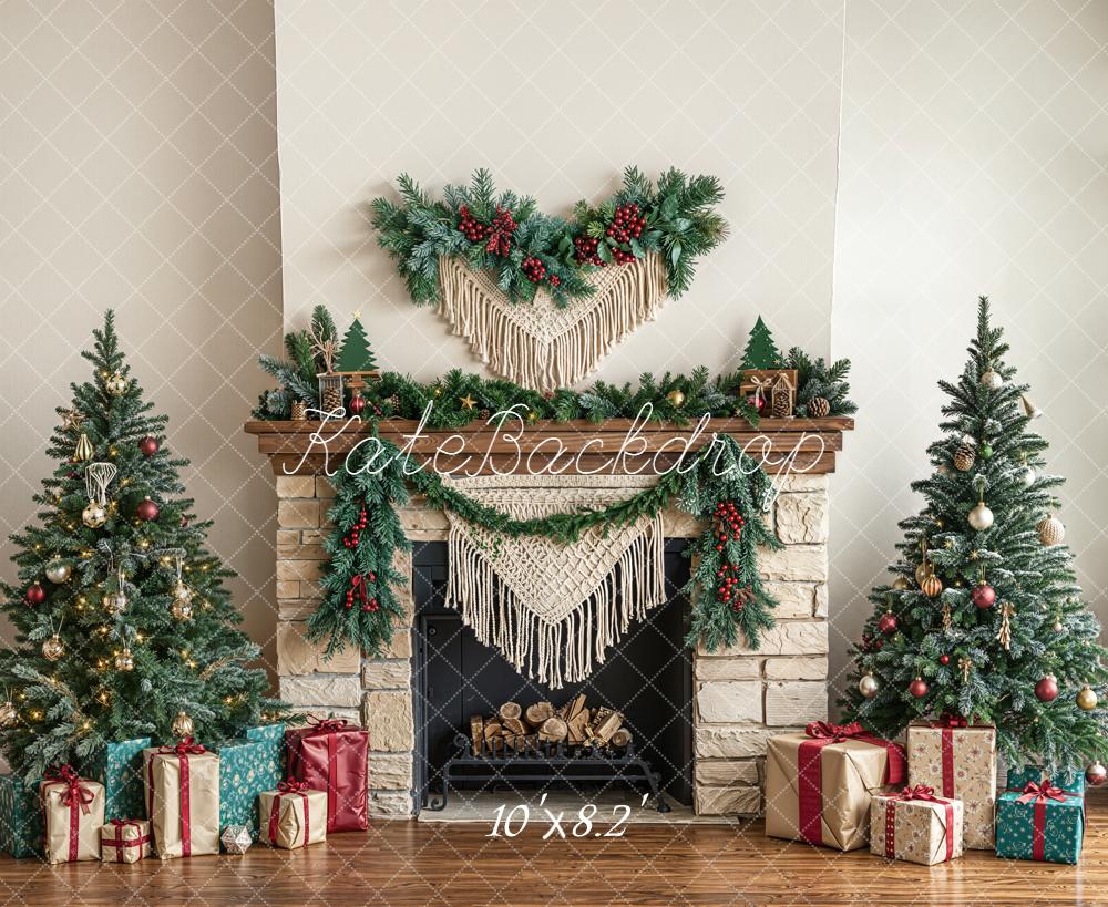 Kate Noël Cheminée Sapins Toile de fond en Laine conçue par Emetselch