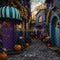 Kate Halloween Rue Citrouilles Fleurs Toile de fond conçue par Emetselch - Kate Backdrop FR