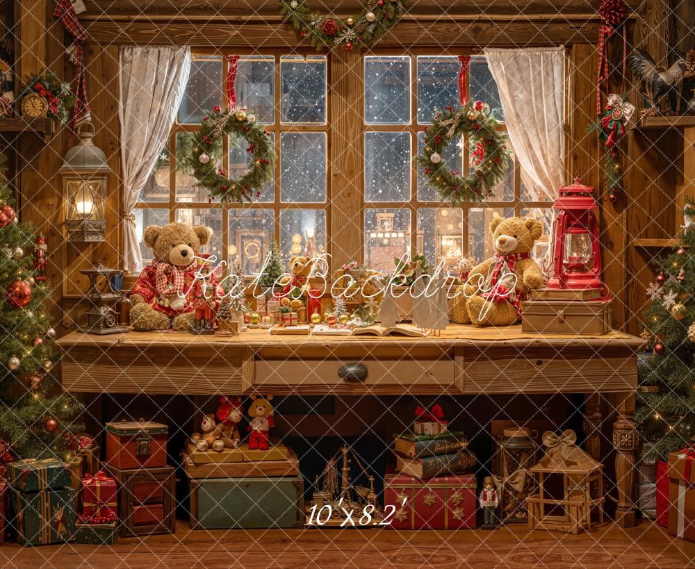 Kate Noël Fenêtre Ours Sapin Cadeaux Toile de fond conçue par Emetselch - Kate Backdrop FR