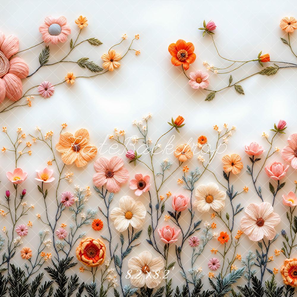 Kate Floral Broderie Fleurs Pastel Toile de fond conçue par Mini MakeBelieve