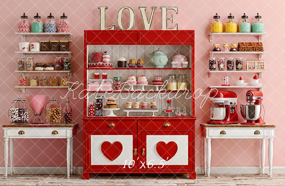 Kate La Saint Valentin Cuisine Pâtisserie Rouge Toile de fond conçue par Emetselch - Kate Backdrop FR