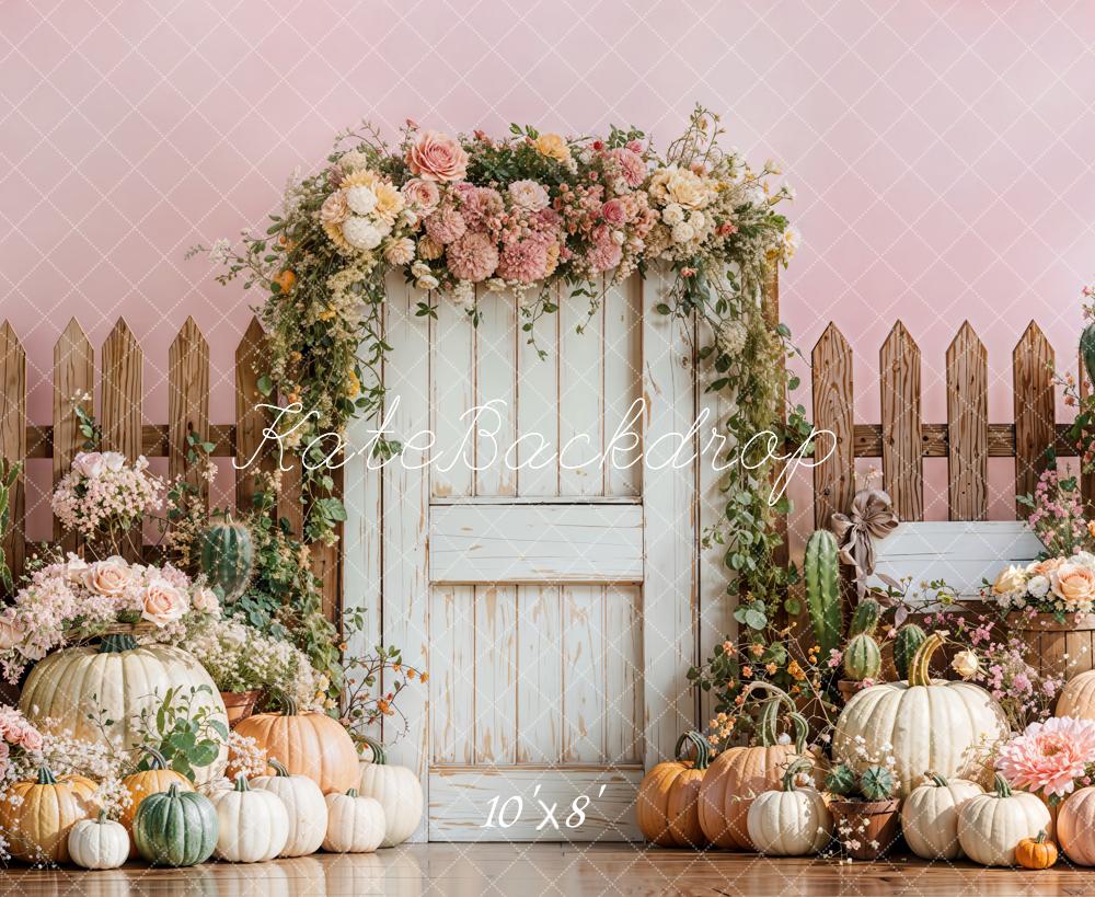 Kate Automne Citrouilles Fleurs Portail Toile de fond en Laine conçue par Emetselch - Kate Backdrop FR