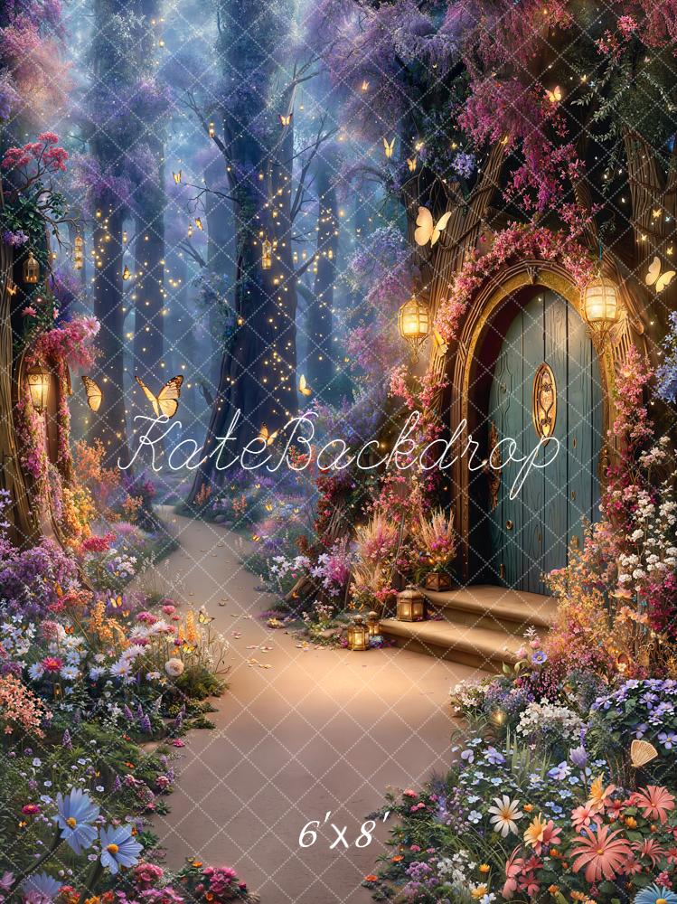 Kate Forêt Magique Maison Fleurs Lumières Toile de fond en Laine conçue par Emetselch