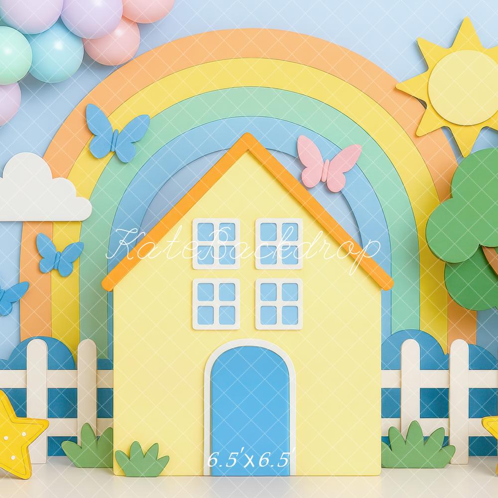 Kate Arc-en-Ciel Maison Ballons Toile de fond conçue par Mini MakeBelieve - Kate Backdrop FR