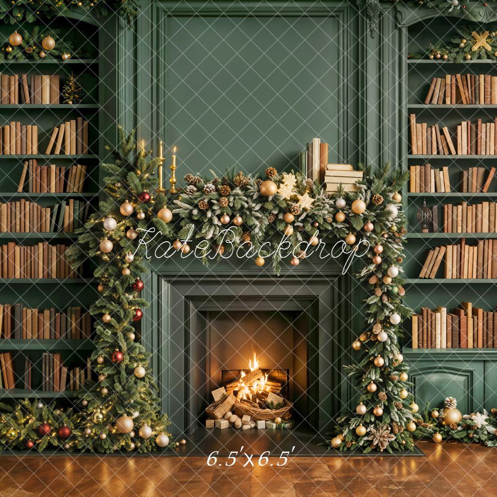 Kate Noël Bibliothèque Cheminée Vert Toile de fond conçue par Emetselch - Kate Backdrop FR