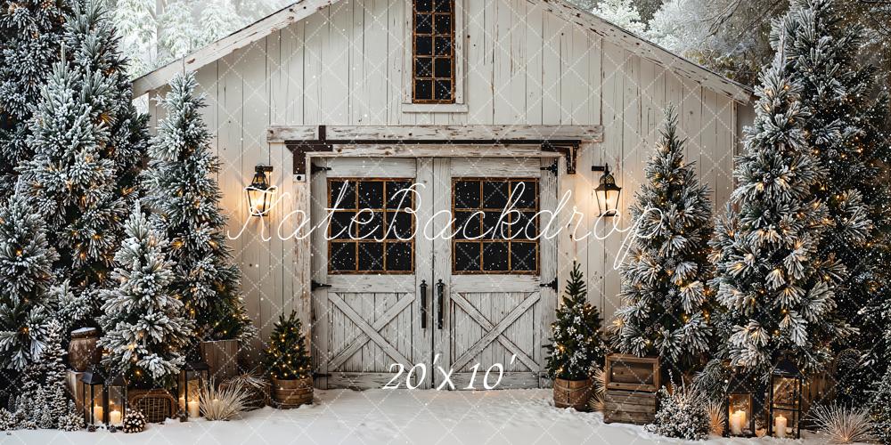 Kate Hiver Maison Blanche Sapins Neige Toile de fond conçue par Emetselch