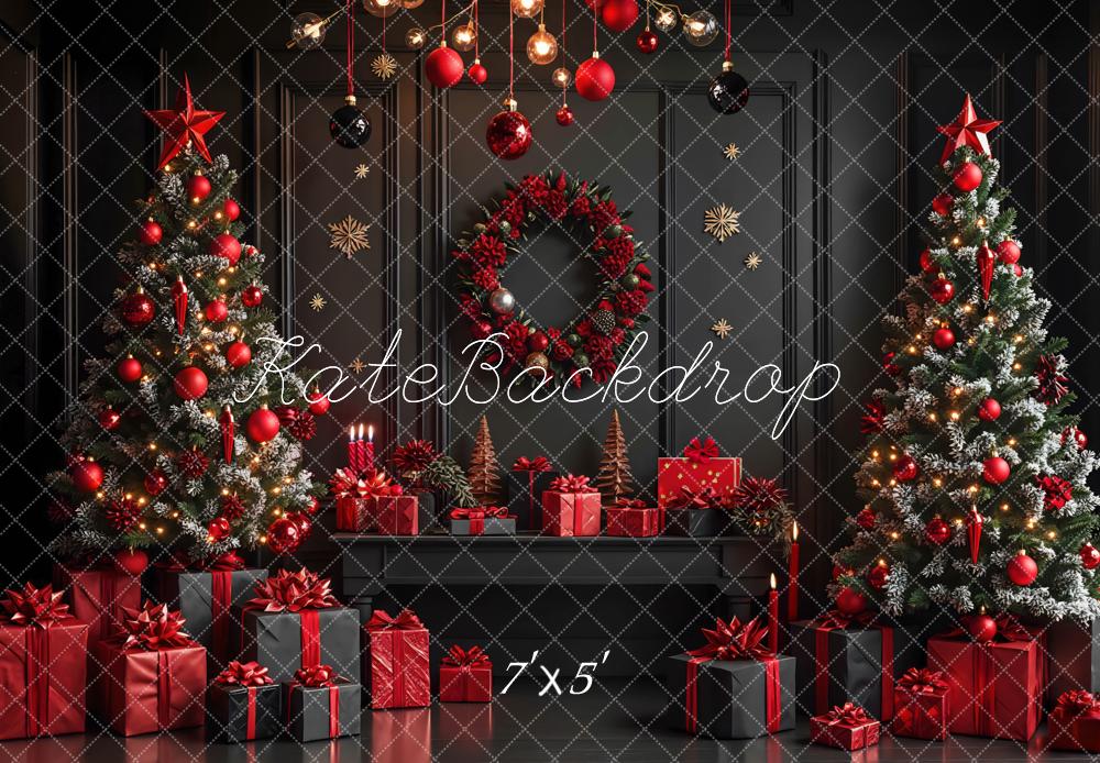 Kate Noël Sapins Boules Cadeaux Rétro Toile de fond conçue par Mini MakeBelieve