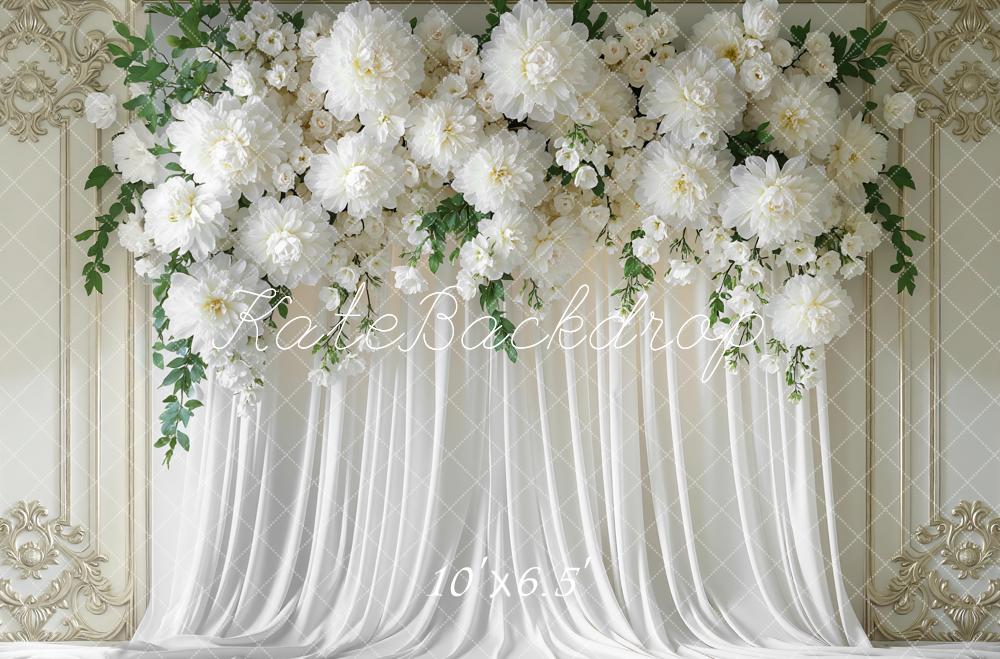 Kate Mariage Fleurs Blanc Rideau Toile de fond conçue par Mini MakeBelieve