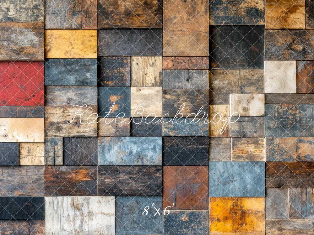 Kate Bois Patchwork Texture Coloré Mur/Sol Toile de fond conçue par Mini MakeBelieve