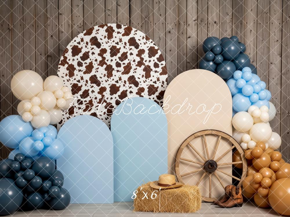 Kate Cowboy Anniversaire Ballons Bois Toile de fond conçue par Patty Roberts