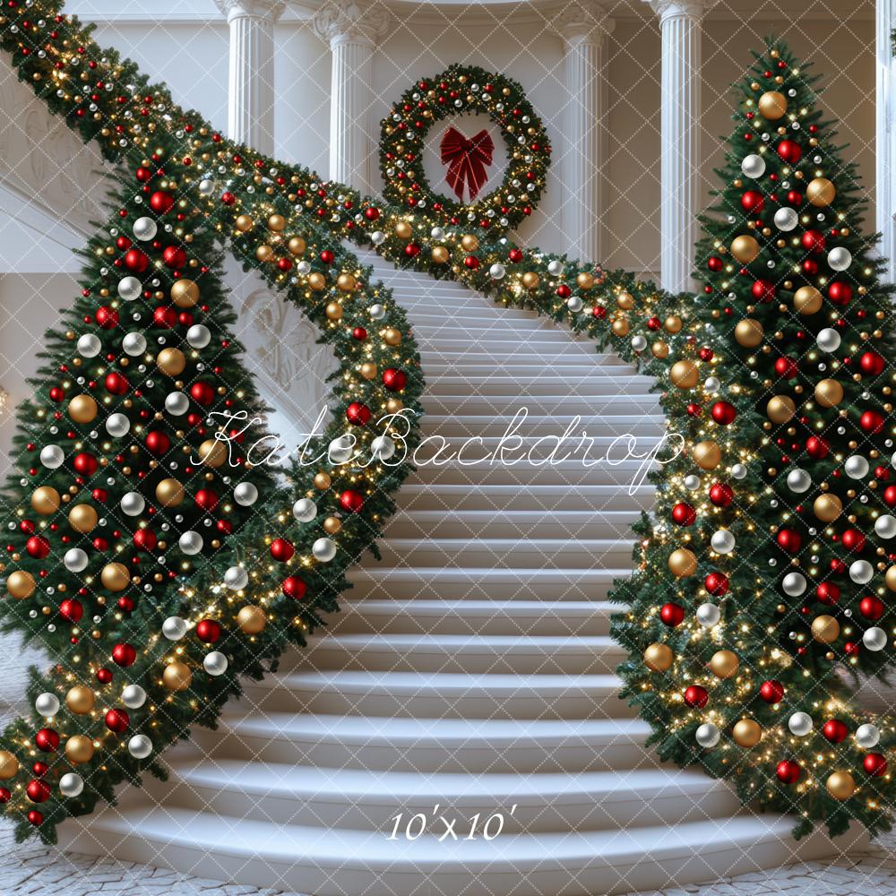 Kate Noël Escalier Sapins Décorations Toile de fond conçue par Mini MakeBelieve - Kate Backdrop FR