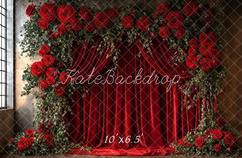 Kate Saint Valentin Rouge Rideau Roses Toile de fond conçue par Emetselch