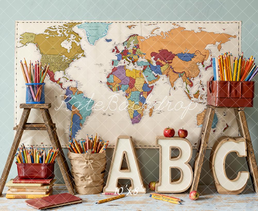 Kate Scolaire Carte Crayons ABC Toile de fond en Laine conçue par Emetselch - Kate Backdrop FR