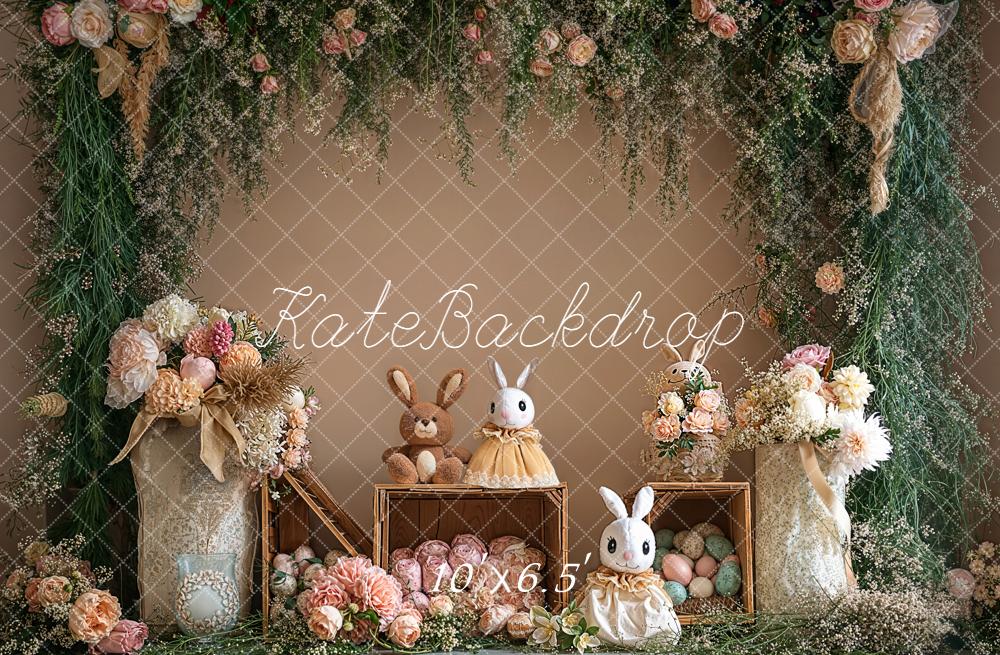 Kate Pâques Lapin Fleurs Œufs Toile de fond en Laine conçue par Emetselch - Kate Backdrop FR
