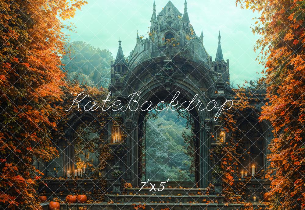 Kate Halloween Château Escalier Feuilles Toile de fond conçue par Emetselch - Kate Backdrop FR