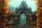 Kate Halloween Château Escalier Feuilles Toile de fond conçue par Emetselch - Kate Backdrop FR