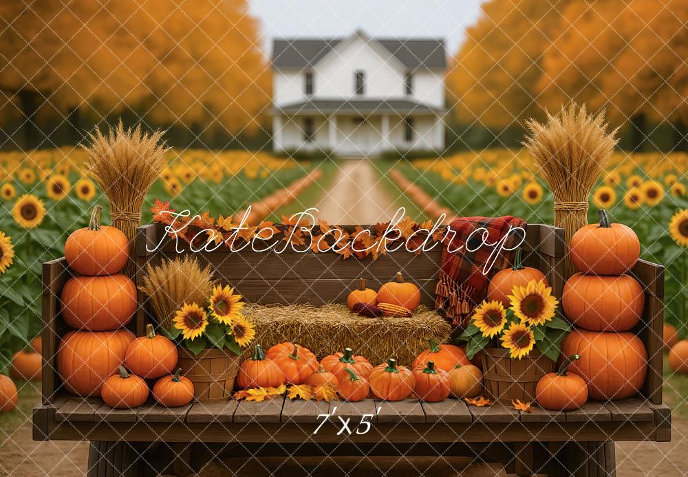 Kate Automne Citrouilles Tournesols Ferme Toile de fond conçue par Mini MakeBelieve - Kate Backdrop FR