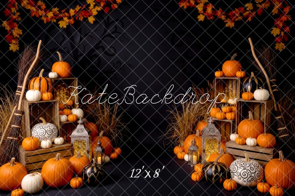 Kate Halloween Citrouilles Lanternes Feuilles Toile de fond conçue par Patty Roberts