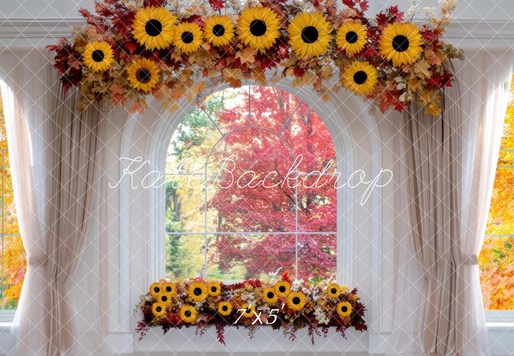 Kate Automne Arche Tournesols Fenêtre Toile de fond conçue par Mini MakeBelieve - Kate Backdrop FR