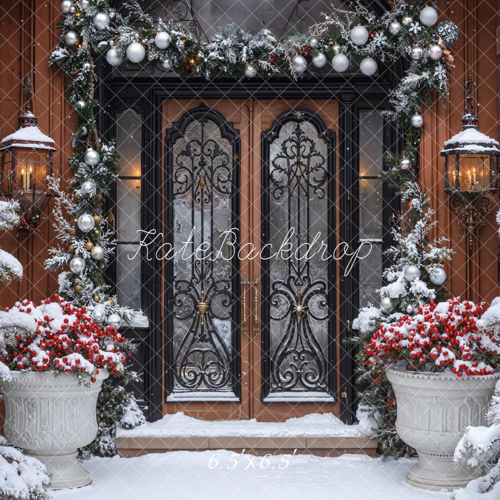 Kate Noël Porte Lanternes Sapins Neige Toile de fond conçue par Emetselch - Kate Backdrop FR