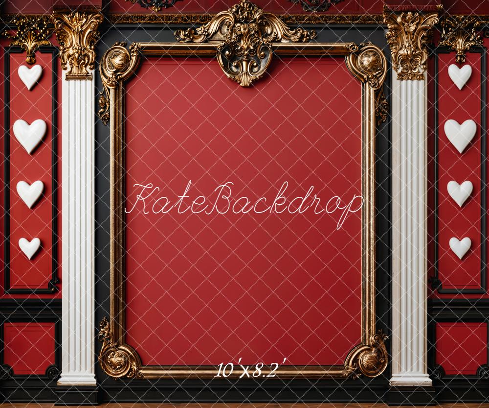 Kate Baroque Mur Rouge Cadre Cœurs Toile de fond en Laine conçue par Emetselch