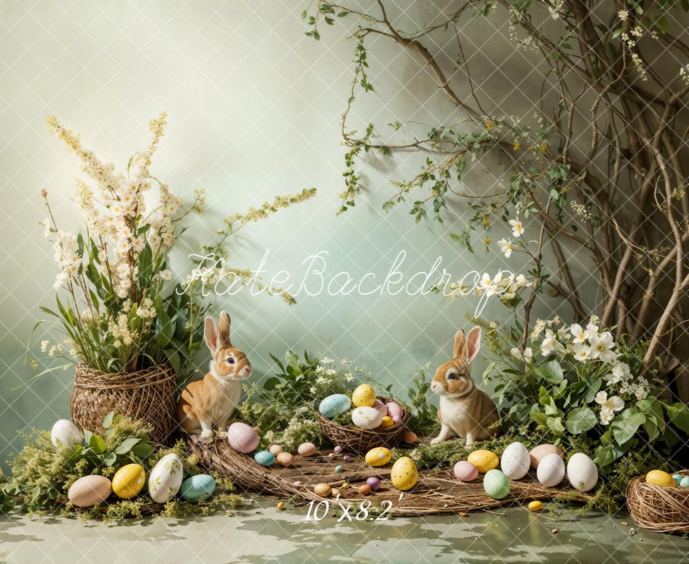 Kate Pâques Lapins Œufs Branches Toile de fond en Laine conçue par Emetselch