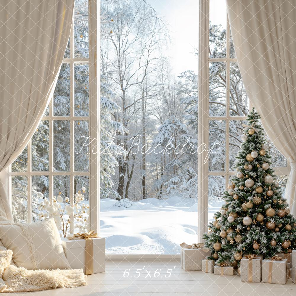 Kate Noël Arbre Cadeaux Fenêtre Hiver Toile de fond conçue par Emetselch - Kate Backdrop FR