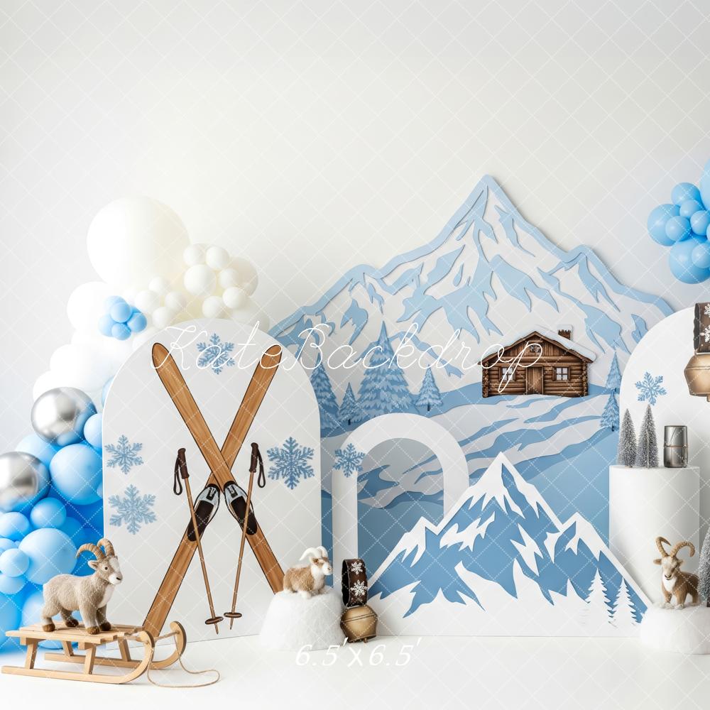 Kate Hiver Montagne Chalet Ski Ballons Toile de fond conçue par Patty Roberts