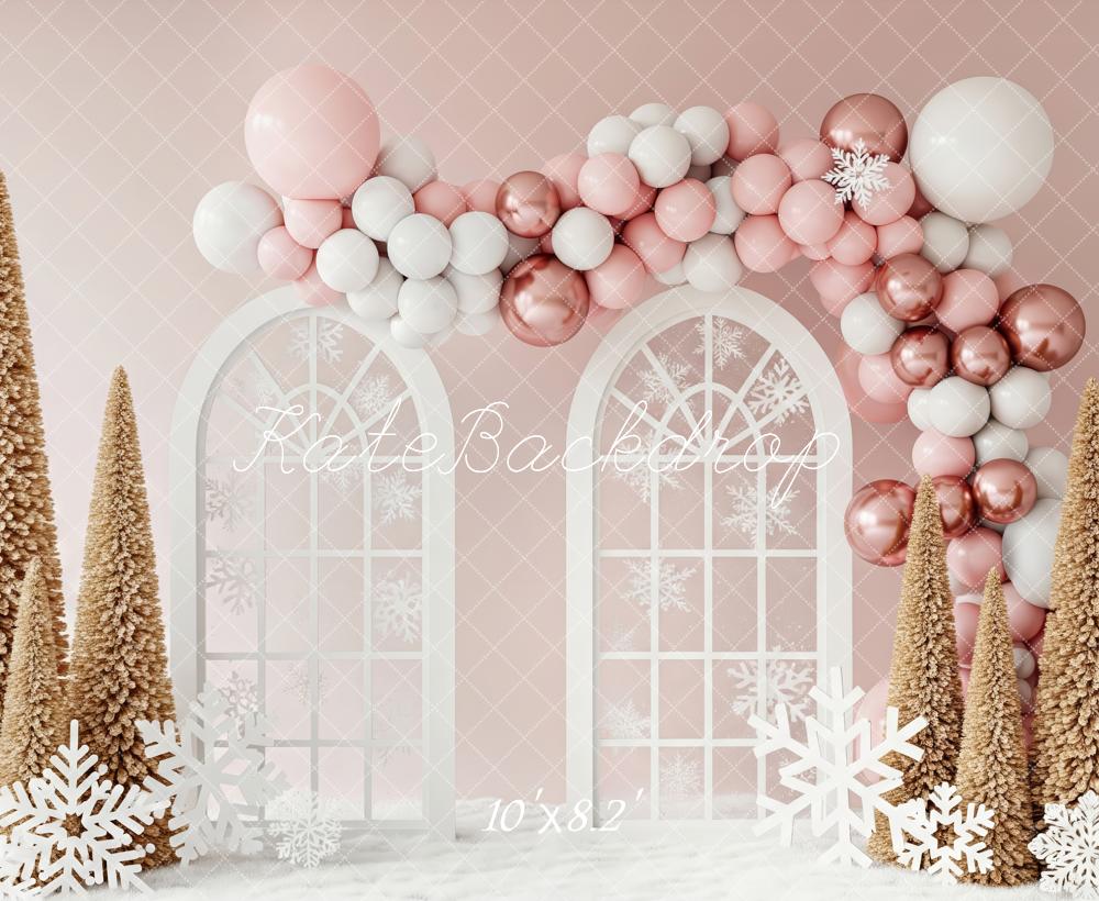 Kate Hiver Arches Ballons Neige Arbres Toile de fond conçue par Patty Roberts
