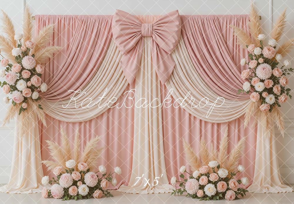 Kate Mariage Rideaux Nœud Fleurs Rose Toile de fond conçue par Mini MakeBelieve - Kate Backdrop FR
