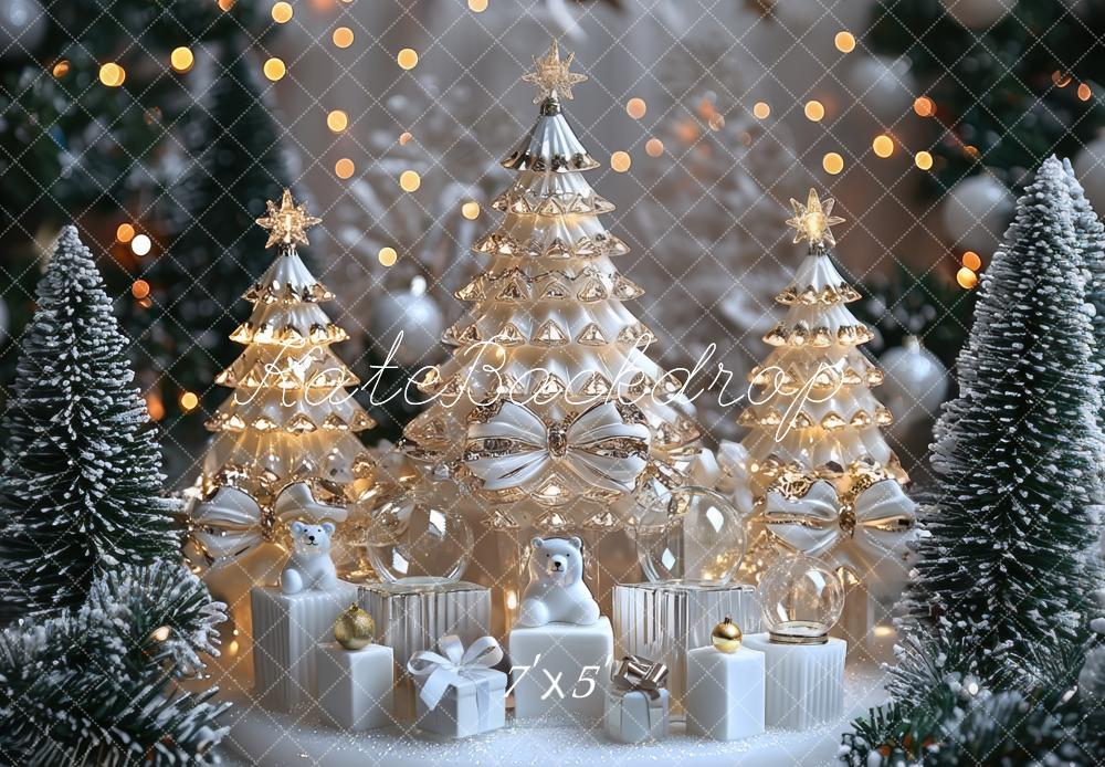 Kate Noël Sapins Neige Cadeaux Lumière Toile de fond conçue par Mini MakeBelieve - Kate Backdrop FR